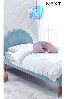 Shell Sky Blue Velvet Upholstered Bed