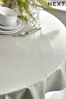 Sage Green Spot Wipe Clean Table Cloth With Linen