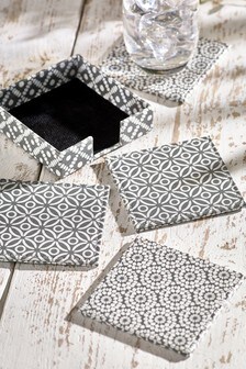 Grey Geo Faux Leather Set of 4 Coasters