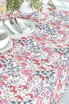Red Esme Floral Wipe Clean Table Cloth With Linen