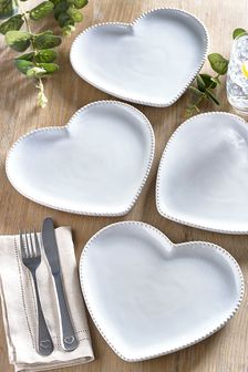 Grey Heart Embossed Set of 4 Side Plates
