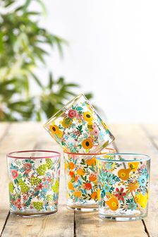 Set of 4 Bright Floral Capri Tumbler Glasses
