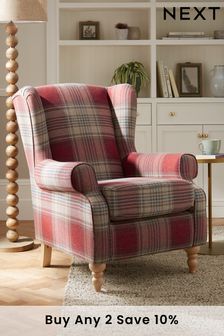 Versatile Check Stirling Red Sherlock Highback Armchair (A19415) | £499