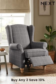 Tweedy Check Lawson Mid Grey Relaxer Sherlock Highback Armchair (A19429) | £675