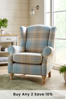 Versatile Check Fordell Teal Regular Sherlock Armchair