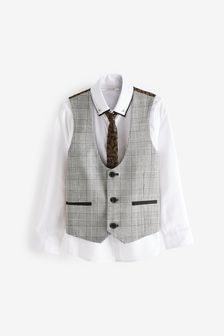 Monochrome Check Waistcoat, Shirt & Tie Set (12mths-16yrs) (A20224) | £28 - £37
