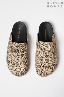 Oliver Bonas Natural Cheetah Spot Leather Mule Sandals