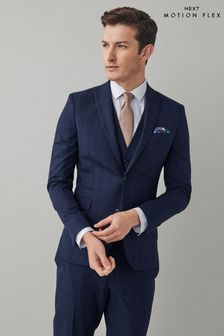 Navy Slim Fit Motion Flex Stretch Check Suit (A20436) | £89