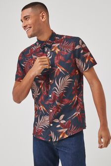 Navy/Burgundy Hawaiian Printed Short Sleeve Shirt (A20858) | £30