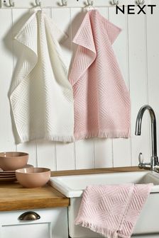 Set of 3 Pink/White Kitchen Terry Tea Towels (A21111) | £16