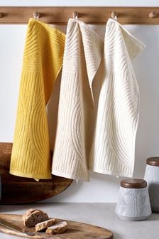 Set of 3 Ochre Yellow Kitchen Terry Tea Towels