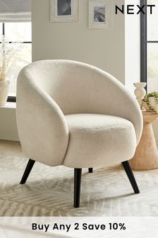 Soft Cosy Bouclé Ivory Natural Mylo Black Leg Accent Chair (A23596) | £325