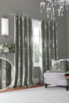 Steel Grey Josette Metallic Lined  Eyelet Curtains