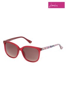 Joules Crystal Red Round Sunglasses With Floral Print Temples