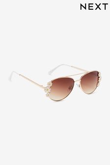 Gold Aviator Style blk Sunglasses (A26799) | £7 - £8