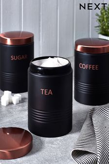 Copper & Black Set of 3 Storage Tins Tea/Coffee/Sugar