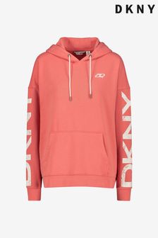 DKNY Red Distressed Logo Relaxed Hoodie