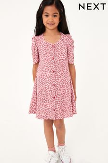 Pink Ditsy Ruched Sleeve Dress (3-16yrs) (A27382) | £14 - £19