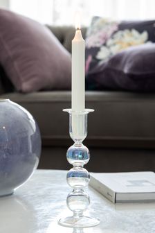 Clear Glass Lustre Shaped Taper Candlestick Holder