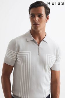 Reiss Jasper Half Zip Stripe Polo T-Shirt