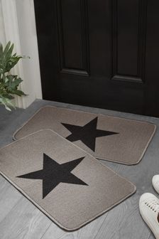 2 Pack Grey Washable Star Doormats