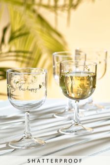 Pink/Yellow/Clear Bee Picnic Set of 4 Wine Glasses