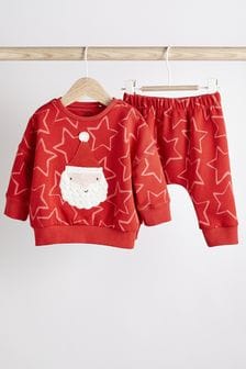 Red Santa Two Piece Baby Sweatshirt And Jogger Set (0mths-2yrs) (A31022) | £16 - £18