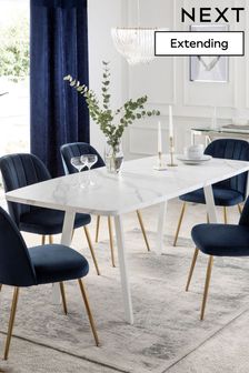 White Marble Effect 6 to 8 Seater Extending Dining Table