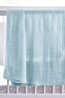 Blue Kids Organic Cotton Lightweight Cellular Blanket Width: 75cm x Length: 95cm