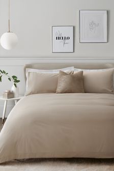 Latte Natural Collection Luxe 300 Thread Count 100% Cotton Sateen Satin Stitch Duvet Cover And Pillowcase Set