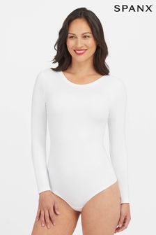 SPANX White Suit Yourself Scoop Neck Long Sleeves Bodysuit