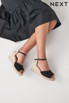 Black Forever Comfort® Scalloped Peep Toe Wedges (A33502) | £44