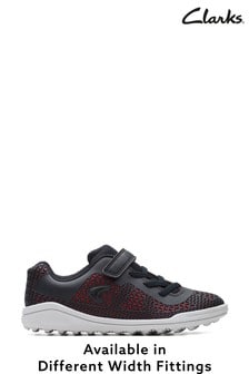 Clarks Black/Red Mesh Look Lace Trainers