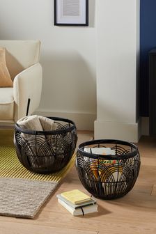 Set of 2 Arched Woven Storage Baskets