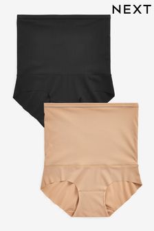 Black/Nude Tummy Control Shaping Ribbed Knickers 2 Pack (A35469) | £24