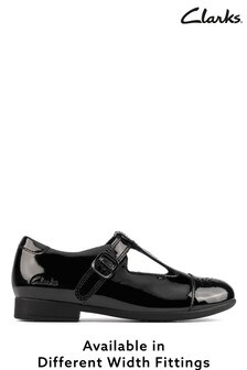Clarks Black Wide Fit Patent T-Bar Shoes