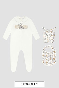 Moschino Kids Baby Unisex White Sleepsuit