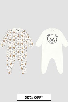 Moschino Kids Baby Unisex White Sleepsuit Set
