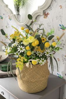 Yellow Artificial Floral Yellow Spring Mix In Basket
