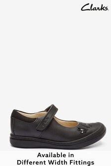 Clarks Black Daisy Detail Leather Shoes