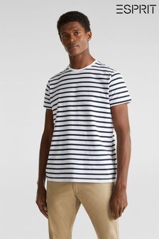 Esprit White Striped Jersey Cotton T-Shirt