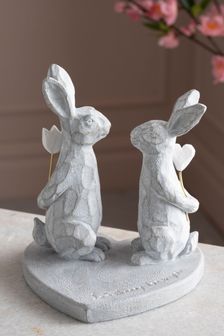 Grey Rabbit Couple on Heart Ornament