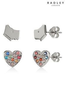Radley Ladies Signature Sterling Silver Rainbow Set Stones Heart And Dog Stud Earrings