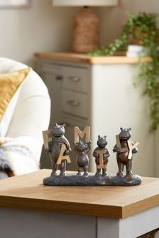 Bronze Hattie and Henry Hippo Family Word Ornament