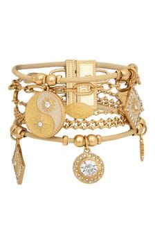 Bibi Bijoux Gold Tone And Camel Night & Day Charm Bracelet