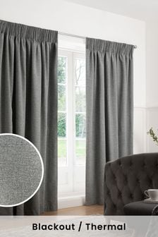 Dark Grey Soft Marl Pencil Pleat Blackout/Thermal Curtains (A37730) | £60 - £140