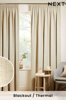 Natural Linen Look Pencil Pleat Blackout/Thermal Curtains (A37740) | £60 - £130