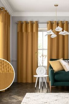 Ochre Yellow Velvet Quilted Hamilton Top Panel Eyelet Lined Curtains