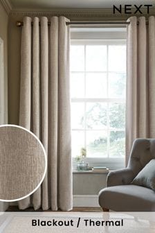 Dark Natural Heavyweight Chenille Eyelet Blackout/Thermal Curtains (A37956) | £70 - £165