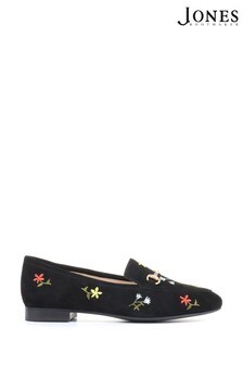 Jones Bootmaker Black Swallow Ladies Leather Embroidered Loafers (A38265) | £89